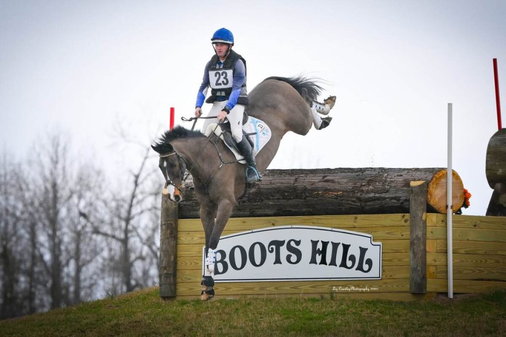 Cross Country horse and rider over large drop fence