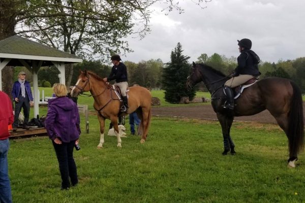 Win Green Cross country schooling clinic with Lucinda Green and riders on horses.